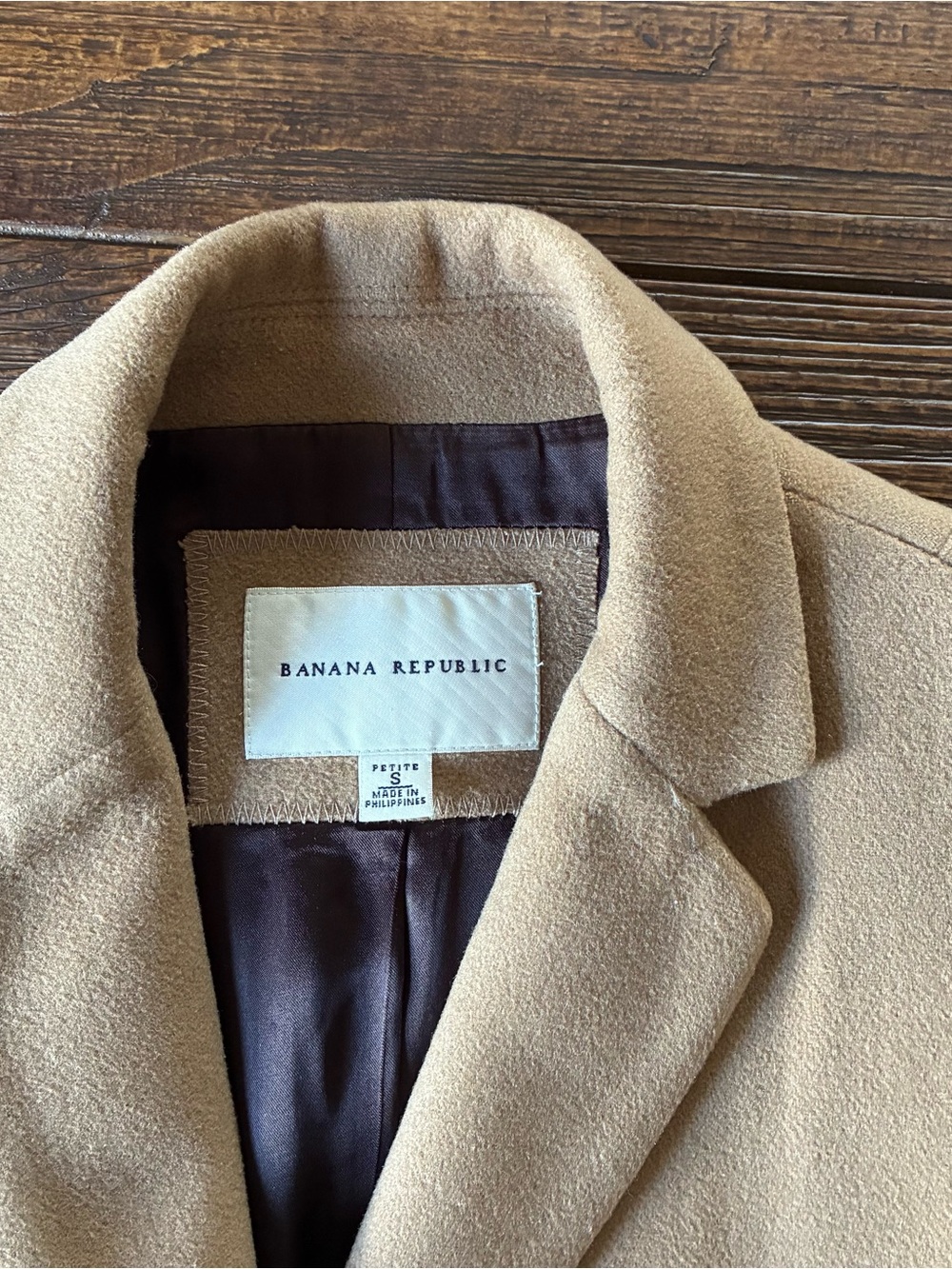 Banana Republic Women's Petite Camel Wool Trench Coat - Size S Petite - Picture 3 of 5